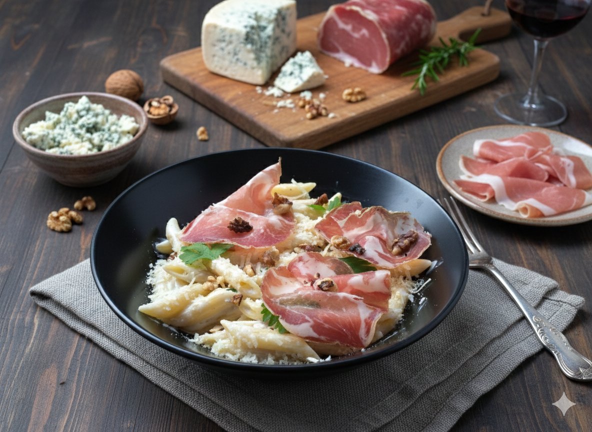 Pâtes gorgonzola noix et coppa de Parme - Restaurant ALLEGRIA