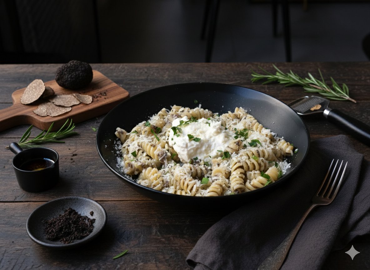 Pâtes crème de truffe et stracciatella fumée - Restaurant ALLEGRIA