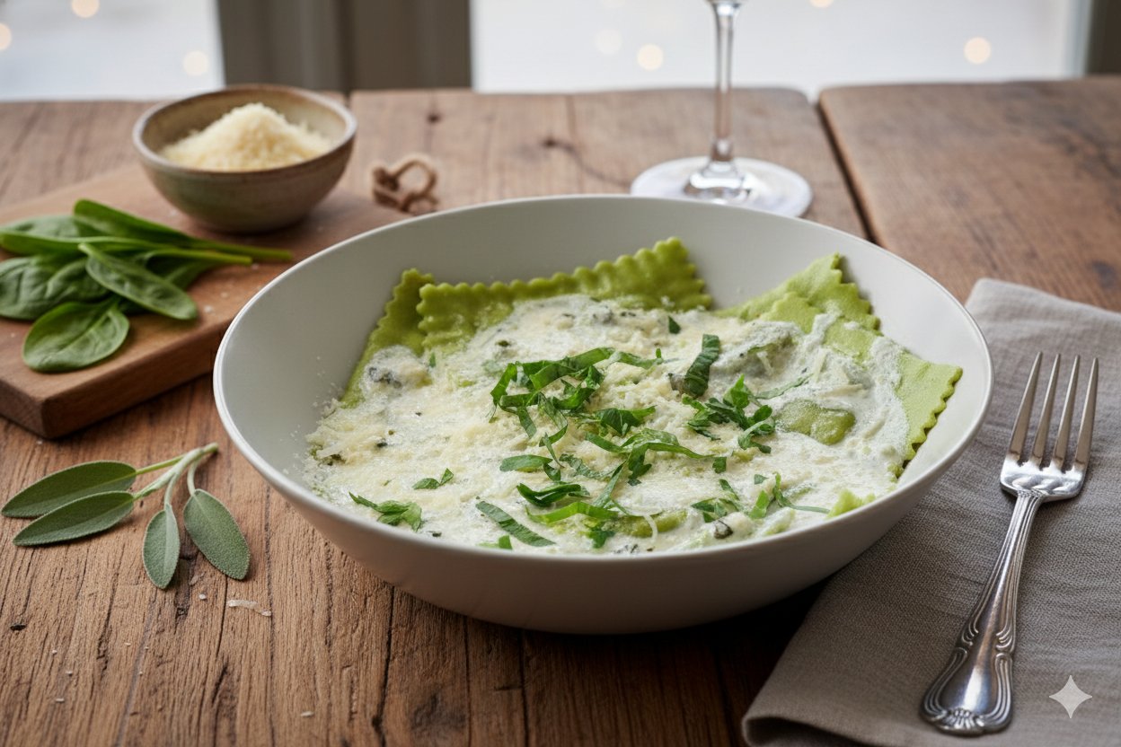 Raviolis ricotta épinard sauce sauge et parmesan - ALLEGRIA Paris